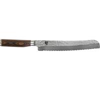 KAI Shun Premier, cuchillo de pan japonés, modelo Tim Mälzer, 23 cm de longitud de hoja. Acero VG-MAX en el núcleo, 61 HRC, 32 capas de acero damasco pulido a espejo. Mango de madera Pakkaholz de colo