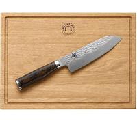 KAI Shun Premier, cuchillo Santoku TDM-1702 – Cuchillo de 18 cm con acero VG-MAX en el núcleo y diseño Damasco, mango de madera con aspecto de nogal, y tabla de cortar de madera de roble de 35 x 22 cm