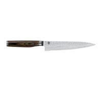 KAI Shun Premier Tim Mälzer Cuchillo japonés multiusos con filo ondulado y hoja de 16,5 cm - Núcleo VG-MAX 61 HRC, 32 capas de Damasco pulido - Mango de madera de Pakka color marrón medio