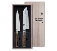 KAI Shun Premier Tim Mälzer Juego de cuchillos japoneses 2 piezas - Santoku con hoja de 18 cm + Cuchillo multiusos con hoja de 16,5 cm - Cuchillo de Damasco de 32 capas con núcleo VG MAX - 61 HRC