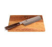 Kai SHUN Premier Tim MÄLZER | NAKIRI cuchillo de damasco japonés ultra afilado 14 cm TDM-1742 | + tabla de cortar maciza de madera de barril 25x15 cm (roble)