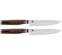 KAI Shun Premier Tim Mälzer Juego de cuchillos de carne japoneses 2 piezas con hoja de 13 cm - Núcleo VG-MAX 61 HRC, 32 capas de Damasco pulido - Mango de madera de Pakka color marrón medio