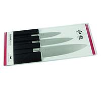 KAI Wasabi Black Juego de cuchillos 3 piezas - Cuchillo multiusos de 10 cm, Cuchillo multiusos de 15 cm, Cuchillo de chef de 20 cm - Acero inoxidable 6A/1K6 pulido 58 HRC Mango de polipropileno negro