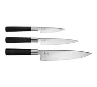 Kai Wasabi Black Knife Set 67S-300 de 3 piezas con hojas de 10, 15 y 20 cm en negro y plata