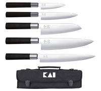 KAI Wasabi Black - multiusos, Santoku 16,5 cm, chef 20 cm, jamonero 23 cm, acero inoxidable 6A/1K6, pulido 58 HRC