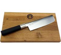 KAI Wasabi Black, set de regalo que incluye un cuchillo Nakiri japonés de cocina, extremadamente afilado, y una tabla de cortar de madera de roble de 30x20 cm. Ideal para aficionados a la cocina y par