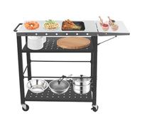 Kaichenyt Mesa de barbacoa de 80 x 50 x 79,3 cm, mesa de barbacoa al aire libre, carrito de servir al aire libre, carro plegable con 2 estantes, mesa auxiliar con ruedas para preparación de barbacoa