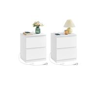 Kailyn Colección - Juego de 2 Mesitas de Noche con Regleta de Enchufes Moderno Blanco Nube