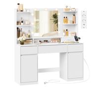 VASAGLE Tocador con Espejo LED, Montaje sin Herramientas, 3 Cajones | Regleta, Iluminación de 3 Colores, Blanco Nube, Colección KAILYN RDT142WB02