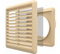 Kair Rejilla de ventilación de pared de 100 mm con mosquitera, espiga trasera redonda de 99,5 mm y cubierta frontal de 155 mm, color beige