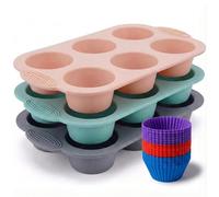 Kaishuai Molde Para Muffins 21 set, 3pcs Muffin tray,18 Moldes Individuales de Silicona Moldes Magdalenas,Antiadherente para Cupcakes,Molde tartaletas pequeña,Pudding.Bandeja Magdalenas Horno