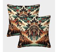 kaiyun Arte Africano，The Last of The Mohicans con Cremallera,Funda De Cojín,45x45cm 2 Paquetes Adecuada para Fiesta Temática De Sofá De Dormitorio