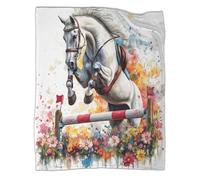 kaiyun Caballo Blanco Saltando con una pértiga Manta Estampada Manta Cálida para Acampar Al Aire Libre Flores Manta Ligera para Sofá Cama 40x50inch(100x130cm)