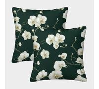 kaiyun Fondo Verde Oscuro,orquídea Blanca Funda De Almohada Impresa En 3D Decoración del Hogar Sala De Estar Sofá para Coche 50x50cm 2 Paquetes