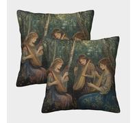 kaiyun Hermosa Mujer Tocando el Arpa y el laúd en el Bosque Funda De Almohada Impresa En 3D Decoración del Hogar Sala De Estar Sofá para Coche 40x40cm 2 Paquetes