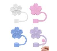 KAKFEL 4 Tapas de Pajita de Silicona Flor Cerezo para Vaso Stanley Quencher 9-10mm Antigoteo Antipolvo Reutilizable Blanco Rosa Azul Morado