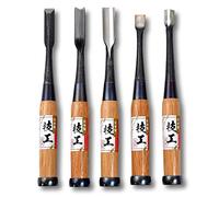 KAKURI Juego de cinceles Gouge de 5 piezas japonesas curvadas y dobladas Nomi, herramienta profesional de tallado de madera resistente, fabricado en Japón
