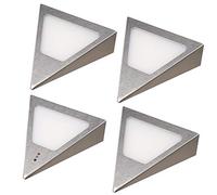Kalb | Lámpara LED para parte inferior de mobiliario (triángulo con sensor, acero inoxidable cepillado, 4 unidades), color blanco cálido