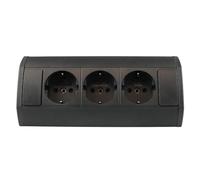 kalb | Toma de corriente triple bajo plano/sobresaliente, enchufe de esquina, carcasa de aluminio con cable de 100 cm y enchufe de seguridad, negro