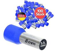 Kalitec 100 Terminales Aislados de 2,5 mm², AE2508BLSB, 8 mm, Color Azul | Punteras huecas de cobre galvanizado, certificado UL, AWG 14, calidad industrial para electricistas y cuadros eléctricos