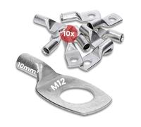 Kalitec 10x Terminales de Cable Tubular 10 mm² M12 - Conectores de Cobre | Terminales de presión galvanizados compatibles con crimpadora estándar para instalaciones solares, coches y uso doméstico