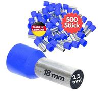 Kalitec 500x Casquillos Aislados 2,5 mm², 18 mm, Terminales AWG 14, Azul | Férulas de cobre estañado para cables eléctricos, aptas para crimpadora, ideales para motores, relés y camping, 500 uds