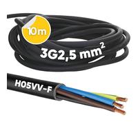Kalitec H05VV-F - Manguera de 10 m, 3 x 2,5 mm², Cable de Alimentación 3 G2,5 mm² Con Conductor de Protección, PVC Para Interiores, Eléctrico Negro, Lámpara