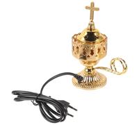 KALLORY Quemador Estilo Medio Oriente de Incienso Eléctrico de Metal Ac220-240v, Color Dorado Enchufe Europeo para Uso Doméstico y Ambientación del Hogar, Adecuado para Incienso Varilla