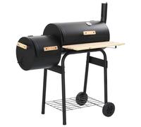 Kaloriko Barbacoa clásica de carbón vegetal con termómetro, 103 x 60 x 113 cm, marco de acero, 3 rejillas cromadas, mesa de madera, ideal para jardín, terraza, camping, sin humo y extraíble