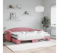 Kaloriko Cama de día extensible con colchones, color rosa, 80 x 200 cm, funda de terciopelo, sofá cama para habitaciones de invitados, estructura de cama robusta, muebles para dormitorio