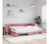 Kaloriko Cama de día extensible con colchones, color rosa, 80 x 200 cm, terciopelo, sofá cama para habitaciones de invitados, estructura de cama robusta, diseño moderno