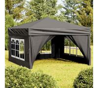 Kaloriko Carpa plegable para fiestas de 3 x 3 m con paredes laterales, color antracita, techo impermeable con protección UV, estructura de acero estable, carpa plegable para jardín, terraza, camping