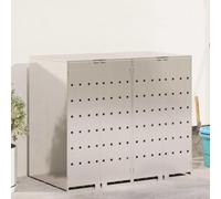Kaloriko Cubo de basura para carro de acero inoxidable para 2 cubos de basura de 120 - 240 L, plateado, 136 x 77,5 x 115,5 cm, ampliable con ventilación y puerta magnética para jardín, terraza