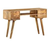 Kaloriko Escritorio de madera maciza de mango con 4 cajones, estantería 115 × 47 × 76 cm, ordenador de trabajo, PC, oficina, mesa para casa, oficina, ordenador portátil, gaming, secretario con espacio