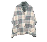 KALWAX Poncho Manta de Forro Polar Cálido de Invierno para Mujer con Botón y Bolsillo, Manta Portátil a Cuadros para Cama, Sofá, Viajes, B, 50 x 160 cm