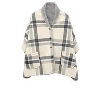 KALWAX Poncho Manta de Forro Polar Cálido de Invierno para Mujer con Botón y Bolsillo, Manta Portátil a Cuadros para Cama, Sofá, Viajes, a, 50 x 160 cm
