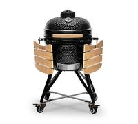 Kamado BONO BBQ Media - Barbacoa con 6 accesorios - Ø 51 Kamado Barbacoa con Accesorios - Parrilla ahumadora negra en la terraza, balcón o jardín