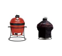 Kamado Joe Joe Jr. Barbacoa de carbón de cerámica en rojo fuego + Cubierta de la parrilla de carbón Kamado Joe® Joe Jr. en negro