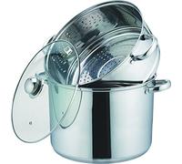 Kamberg Cuscusera Al vapor, Olla - 3 en 1, acero inoxidable, tapa de vidrio, todos los incendios, incluida la inducción, 24 cm, 8 litros