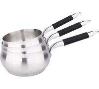 Kamberg - Juego de 3 sartenes de 16/18/20 cm, acero inoxidable de alta calidad, forma de manzana, boquilla vertedora, para todo tipo de fuego, incluida inducción, mango de silicona negro