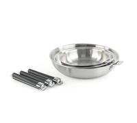 Kamberg - Juego de 3 sartenes de 20/24/28 cm, 3 mangas extraíbles, acero inoxidable 18/10 Triply - Todos los fuegos incluyendo inducción y horno, gris