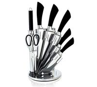 Kamberg Juego de cuchillos de 8 piezas en acero inoxidable, soporte acrílico, cuchillos de cocina, negro