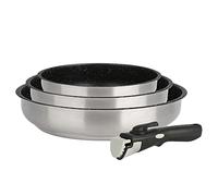 Kamberg Juego de sartenes, utensilios de cocina de 4 piezas, acero inoxidable, revestimiento de piedra, todos los fuegos incluyendo inducción, mango extraíble, libre de PFOA