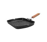 Kamberg Sartén Parrilla 34 x 24 cm, mango madera plegable, aluminio fundido, revestimiento piedra antiadherente, todos los incendios, incluida la inducción, sin PFOA