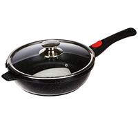 Kamberg Sartén Profunda 24 cm, mango extraíble, aluminio fundido, revestimiento piedra antiadherente, tapa de vidrio, todos los incendios, incluida la inducción, sin PFOA