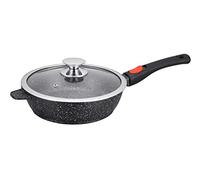 Kamberg Sartén Profunda 28 cm, mango extraíble, aluminio fundido, revestimiento piedra antiadherente, tapa de vidrio, todos los incendios, incluida la inducción, sin PFOA