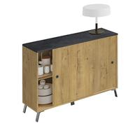 MUEBLES PITARCH Aparador Salón Comedor, Buffet, Mueble Auxiliar, 2 Puertas correderas, Roble Gold con Patas Negras, 87x120x40cm, Despensa, Cocina, Despacho, Recibidor Moderno Industrial, Modelo Kamet