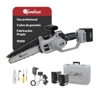 KAMIKAZE Mini Motosierra Eléctrica a Batería - Portátil, 300W, 2 Baterías de 21V 4Ah, Carga Rápida, Mango Ergonómico, Sistema de Seguridad, Corte Ø160mm, Incluye Maletín y Aceite Lubricante