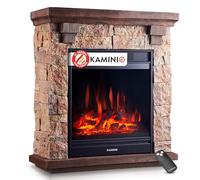 KAMINIO® Chimenea eléctrica de pie con Calefactor [Beige, Juan] | Chimenea decorativa con efecto fuego LED en 5 niveles de intensidad, repisa y mando a distancia, lista para usar