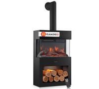 KAMINIO Chimenea eléctrica HENRI con conducto de chimenea: Chimenea eléctrica con calefacción, efecto de llama 3D, luz ambiental LED, compartimento para leña, control remoto - Color